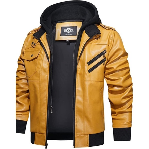 Leather Coat Other - New Men's Removable Hood Vegan Leather Coat